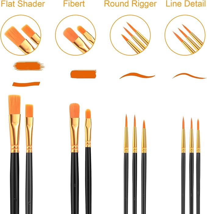 AROIC Acrylic Paint Brushes, 6 Packs / 60 pcs Nylon Hair Paint Brush Set - Image 2