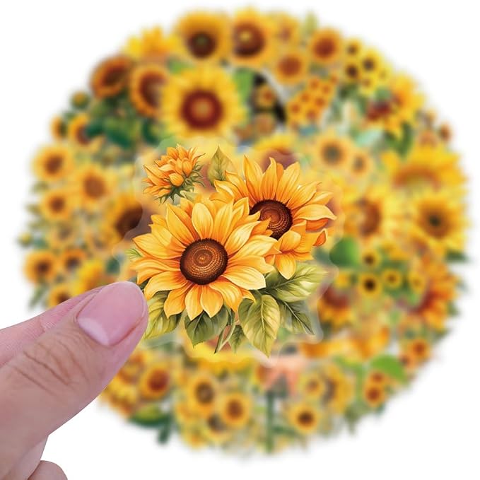 60Pcs Sunflower Stickers, Transparent Sunflower PET Sticker | Colorful - Image 4
