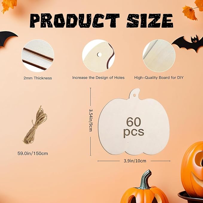 60 Pcs Pumpkin Wooden Cutouts Thanksgiving Unfinished Wood Crafts Pumpkin - Image 2