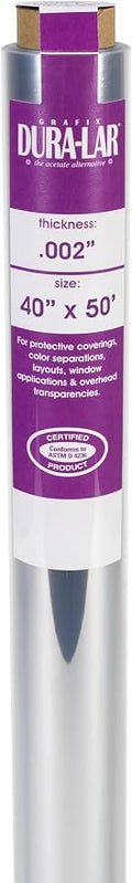 Grafix Dura-Lar 0.002" Film, Ultra Clear, Glossy 40" x50', Mylar/Acetate by Grafix