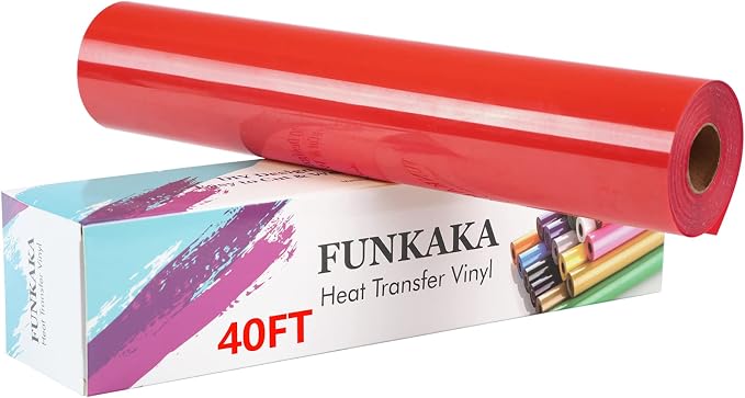 FUNKAKA Red Heat Transfer Vinyl Rolls, Adhesive Glossy HTV Vinyl by FUNKAKA