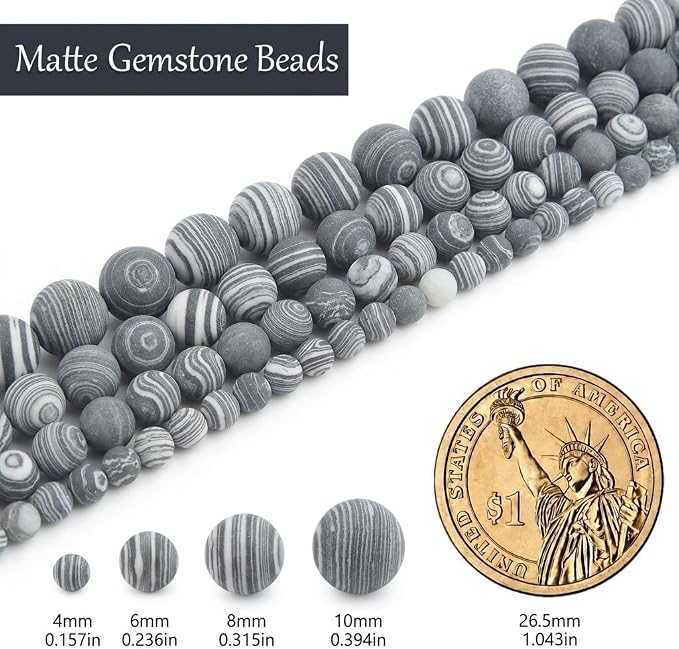 4mm Matte Black and White Malachite Bead, 15-Inch Matte Round Loose Stone Beads - Image 3