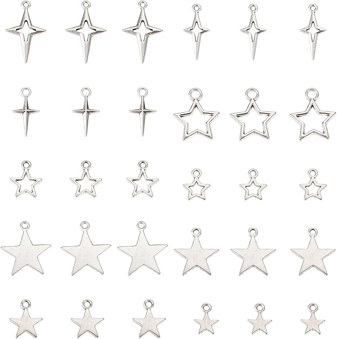 Tibetan Star Charms Silver Hollow Pentagram Pendants Metal Star Charms Hollow - Image 7