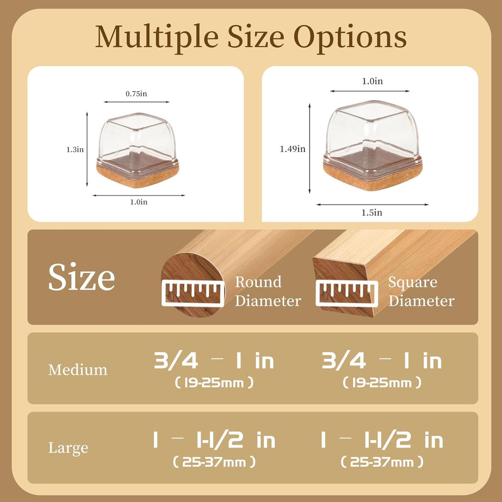 Square Chair Leg Floor Protectors Large 24Pcs,Silicone Chair Leg Protectors for Hardwood Floors/Tiles,Clear 360°Wrapped Felt Bottom to Prevent Scratch and Reduce Noise