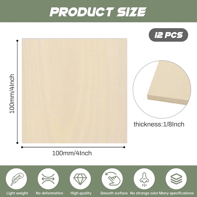 12 Pack Plywood Sheets, Unfinished Wood Boards Blanks - Image 2