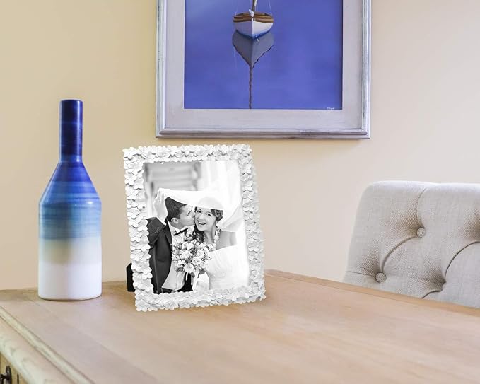 Laura Ashley 8x10 White Flower Textured Hand-Crafted Resin Picture Frame - Image 4