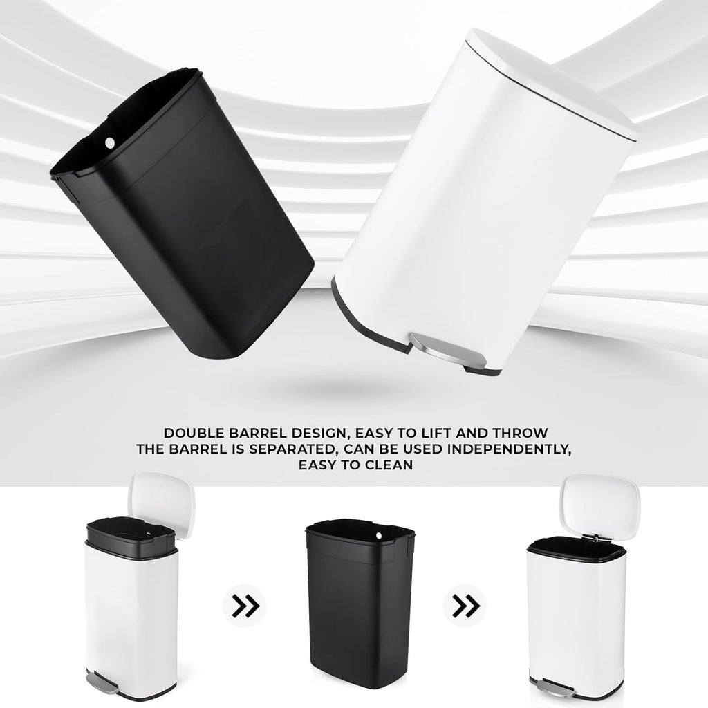 8 Gal Kitchen Trash Can, 30L Recycling or Garbage Bin, Brushed Stainless Steel Waste Basket, Soft&Quiet Close Dustbin, with Step-On Pedal, Removable Inner Bucket, for Home, Office, LIving Room