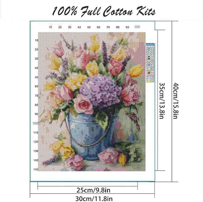 Stamped Cross Stitch Kits for Adults Beginner, Flower Counted Cross Stitch Kits - Image 2