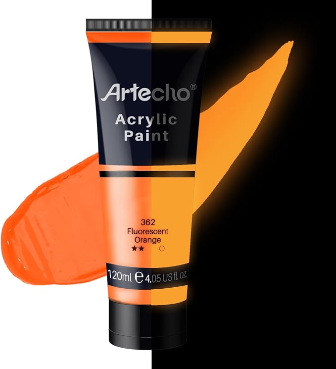 Artecho Orange Glow in the Dark Acrylic Paint Set, 120ml / 4.05oz | Non-Toxic by Artecho