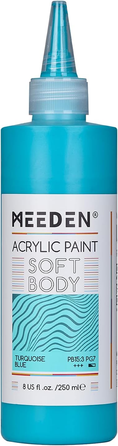 MEEDEN Turquoise Blue Acrylic Paint: Matte Finish 250ml/8.45oz Soft Body Bulk by MEEDEN