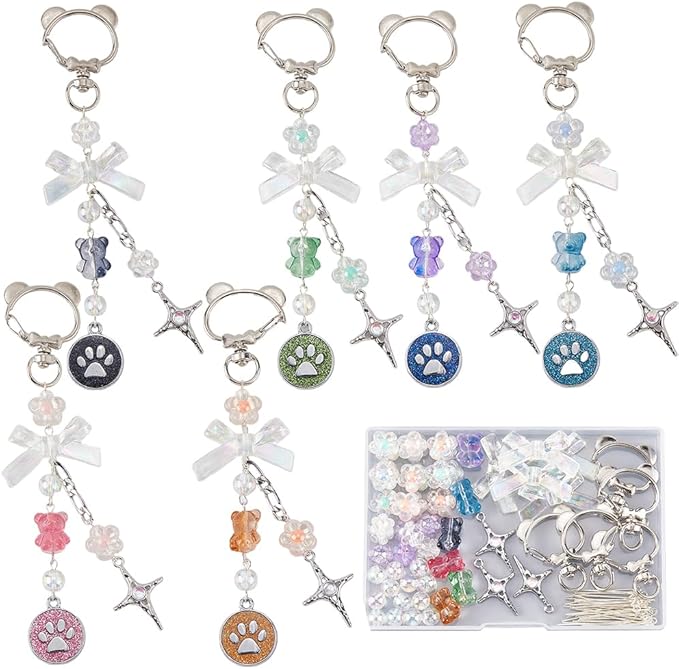 SUNNYCLUE 1 Box DIY 6 Sets Bear Bag Charms Keychain Making Kits Colorful Little by SUNNYCLUE