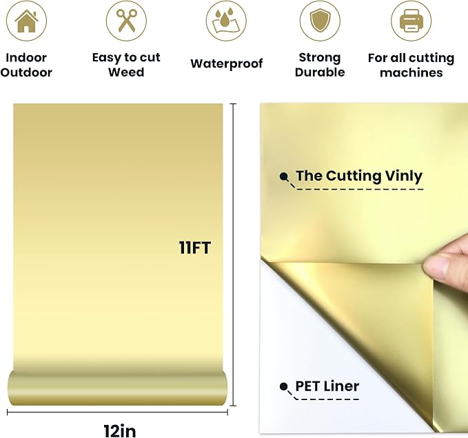 Glossy Gold Permanent Vinyl, Car Decal, Scrapbooking, Glossy & Waterproof - Image 2
