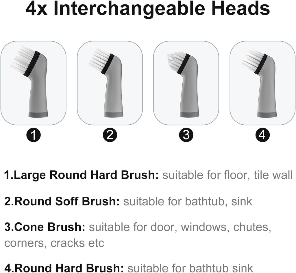 SOARING Electric Cleaning Brush with 4 in 1 Multiple Brush Heads,Indoor Household Cordless Motorized Brush for Bathroom Toilet Kitchen Tile Crevice(Black)