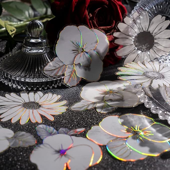 120pcs White Flower Scrapbook Stickers Pack, Vintage Roses Lilies Daisies - Image 7