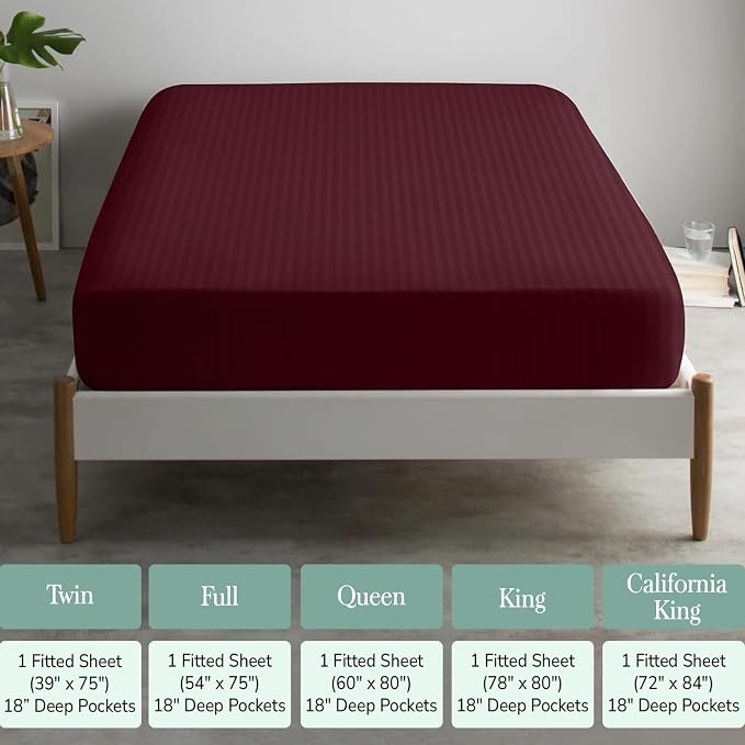 Feather & Stitch 1 Piece Fitted Sheet Twin Size, 100% Cotton Damask Sateen Weave - Image 6