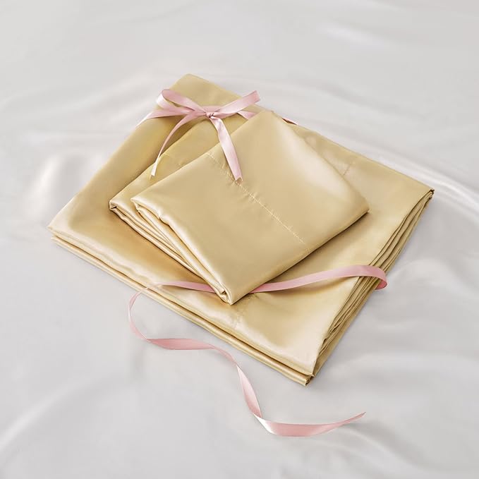 BEDELITE Satin Sheets Full Size Bed Set, Luxury Soft Champagne Silky Sheets - Image 6