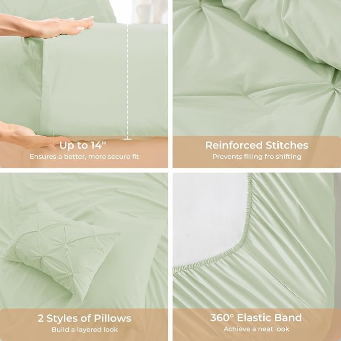 Sasttie King Size Comforter Set, 7-Piece Bed in a Bag, Pintuck Bedding Sets - Image 5
