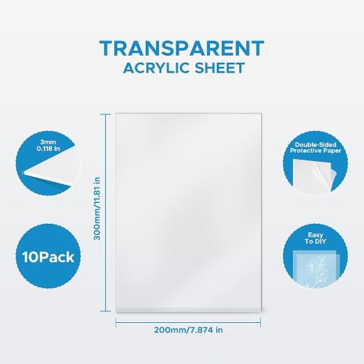OMTech 10 Pack Clear Acrylic Sheets, 12x8 Inch Plexiglass Sheets - Image 4