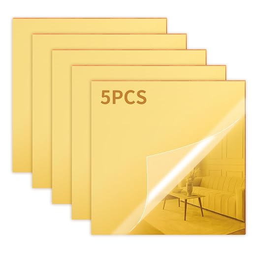 5 Pack Gold Mirrored Acrylic Sheets, 12 x 12 in, 1/8 Inch Thick | Gold Mirror by KEJJNYER