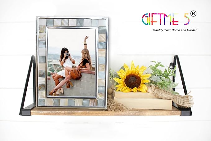 Silver Plate Picture Frame 5x7 Mother of Pearl 5 by 7 Photo Frame Mosaic Glass - Image 7