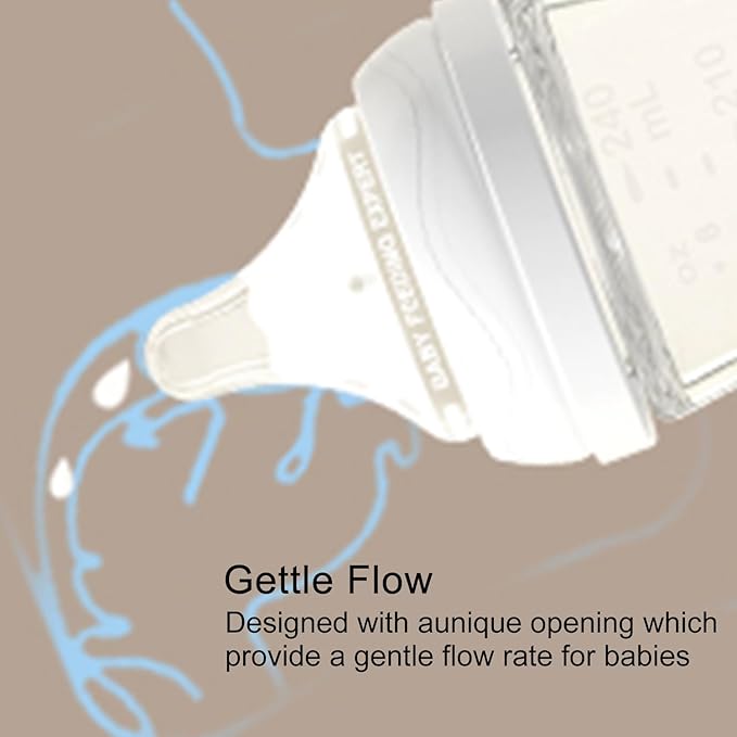 Natural Glass Baby Bottle for Breastfeeding Babies, Baby Essentials, Gentle Medium Flow, Wide Neck Bottle with Anti Colic Nipple for 3 Months Babies, Includes M Nipples (8Oz, 2 Packs)