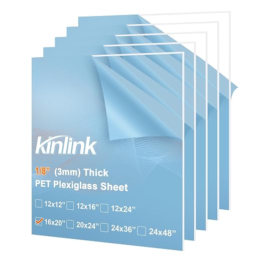 KINLINK 16x20 Plexiglass Sheets 1/8 inch Thick, 3mm Clear PET Plastic Sheet by KINLINK