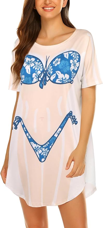 Ekouaer Women's Bikini Shirt Cover Up Short Sleeve Cute Bikini Print Cover-Up by EKOUAER