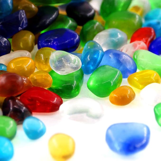 Rainbow Glass Stones, 1Lb/460g Irregular Sea Glass Pebbles Non-Toxic Artificial - Image 2