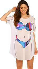 Ekouaer Women's Bikini Shirt Cover Up Short Sleeve Cute Bikini Print Cover-Up - Image 3