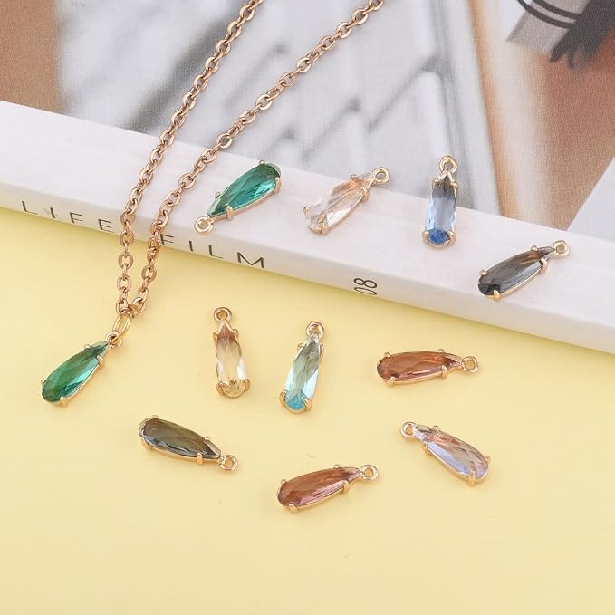 FASHEWELRY 50Pcs Teardrop Faceted Glass Pendants Mixed Colors Crystal Glass - Image 2
