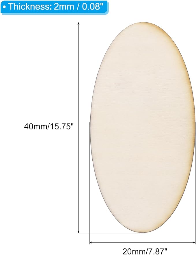 PATIKIL 60PCS Oval Wood Pieces 1.6 Inch Unfinished Oval Shape Wooden Blank - Image 2