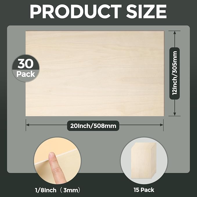 30 Pack Basswood Sheets, Smooth Surface, Uniform Thickness, No Burrs, No Warping - Image 2