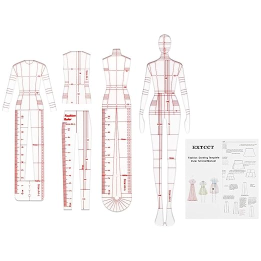 4 Models Fashion Illustration Rulers, Fashion Sketching Templates Ruler by EXTCCT