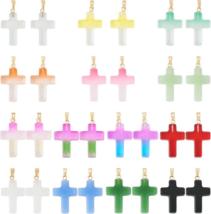 Cheriswelry 28Pcs Cross Glass Pendants Colorful Cross Religious Dangle Charms by Cheriswelry