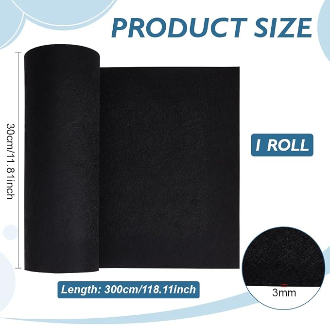 BENECREAT Black Felt Roll, 118x11.81 Inch Craft Felt Fabric Soft Fabric Sheets - Image 2