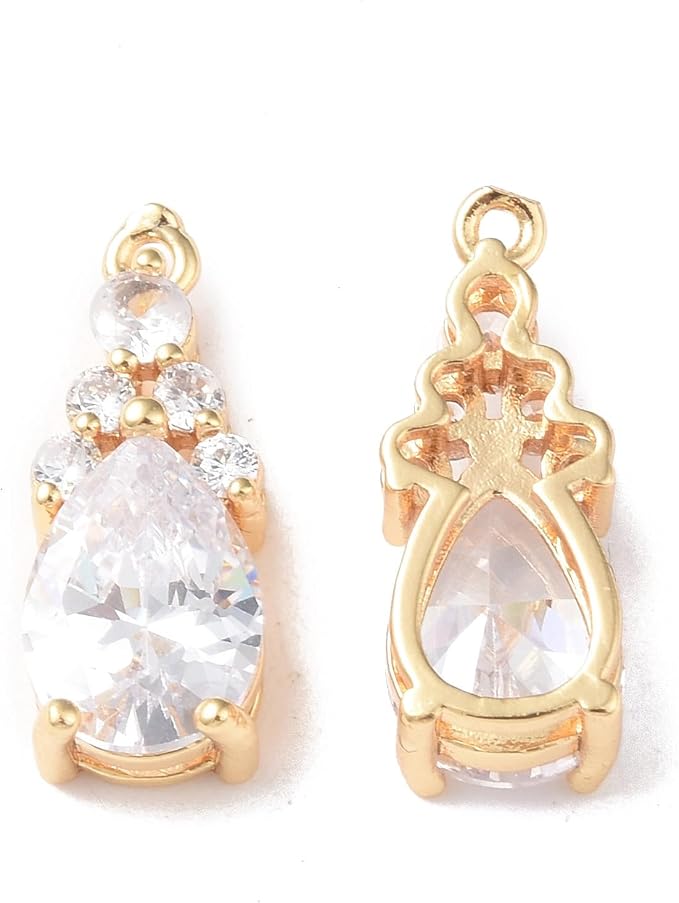 FASHEWELRY 10Pcs Faceted Teardrop Glass Pendants Cubic Zirconia Real 18K Gold by FASHEWELRY