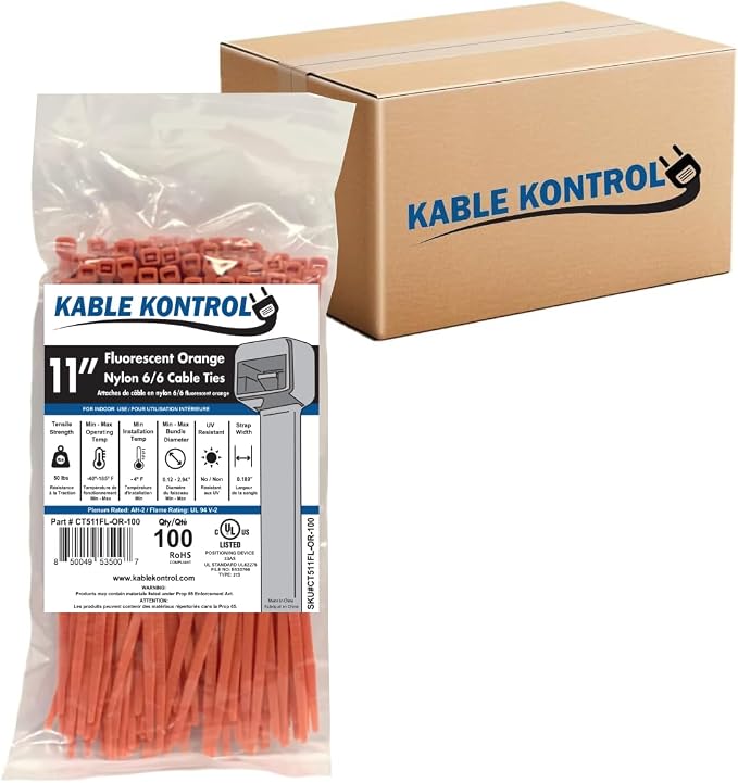 Kable Kontrol Fluorescent Orange Zip Ties 11 Inch 8, 50 Lbs Tensile Strength by KABLEKONTROL%C2%AE