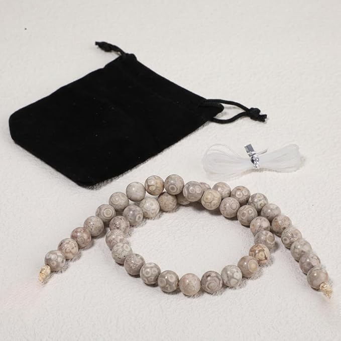 10mm Matte Flowery Cowry Fossil Bead, 15-Inch Matte Round Loose Stone Beads - Image 7