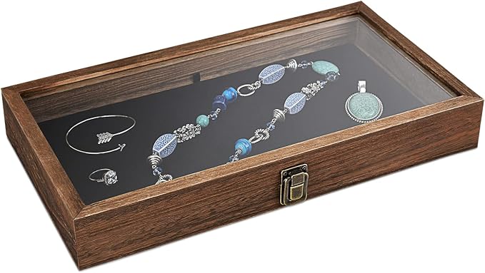 MOOCA 2 Pcs Wooden Jewelry Display Case Tempered Glass Top Lid, Gemstone - Image 5