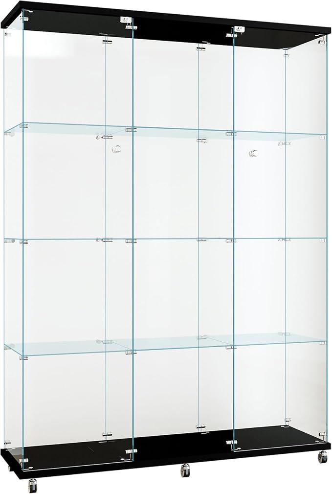 FLYMUHJIA Curio Cabinets with Glass Doors Modern Glass Shelves Tempered Glass by FLYMUHJIA