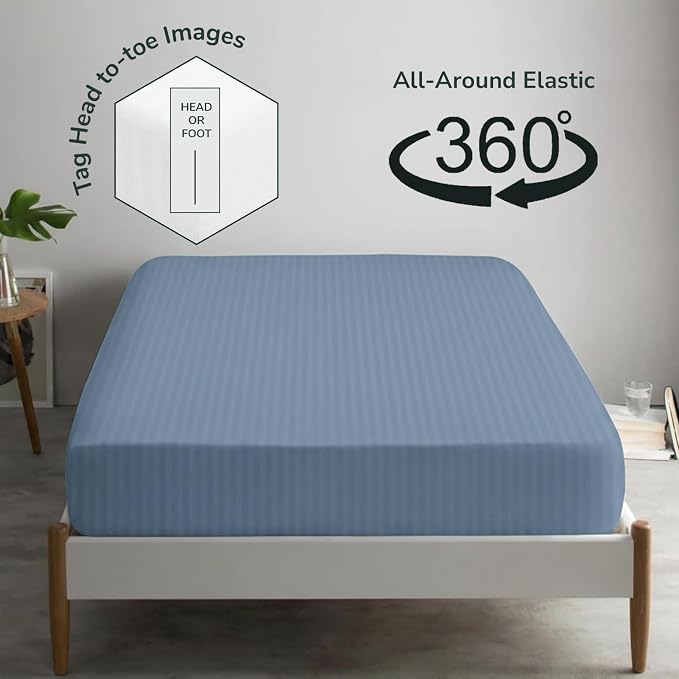 Feather & Stitch 1 Piece Fitted Sheet King Size, 100% Cotton Damask Sateen Weave - Image 4