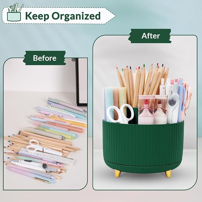 SKYDUE 360 Degree Rotating Desk Organizer, Dual-Purpose Pencil Pen Holder - Image 7