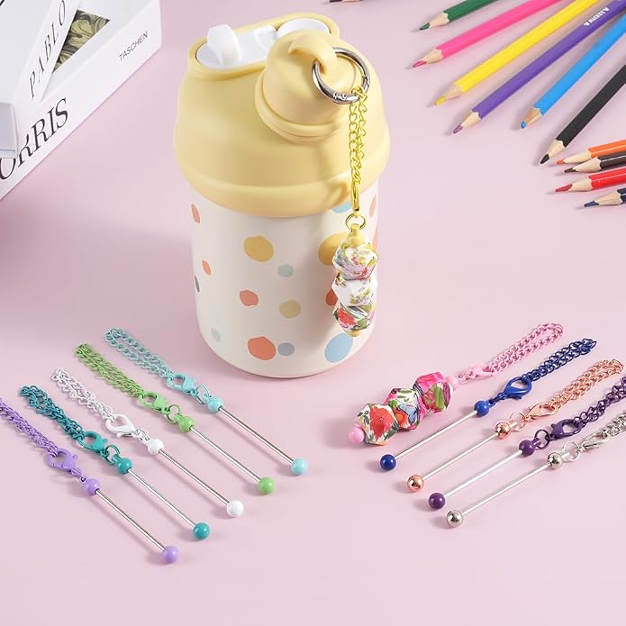 16PCS Beadable Keychain Bar Bulk, Metal Blank Beaded Keychain Bar - Image 2