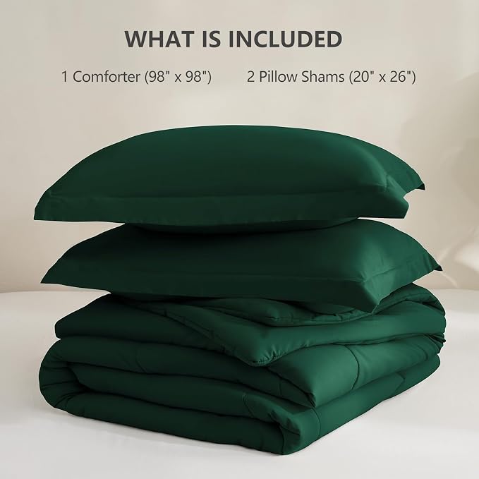 CozyLux Oversized Queen Comforter Set, 3 Pieces Emerald Green 98x98 Box - Image 6