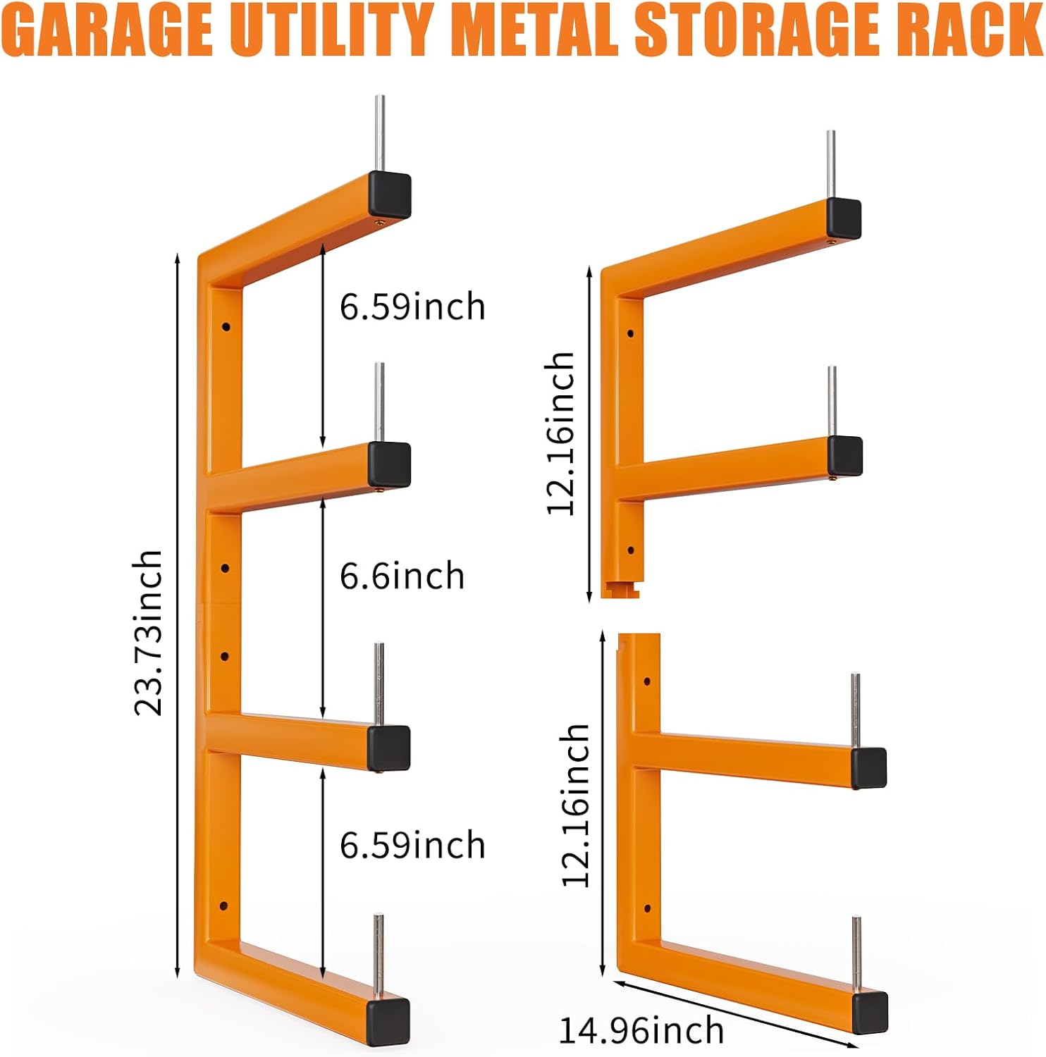 2-Pack Lumber Storage Rack, Wood Storage Racks Wall Mount, Heavy Duty Garage Wood Organizer With 4-Level System, Orange Utility Rack Organization Up 800 Lbs, Metal Lumber Shelf for Indoor and Outdoor