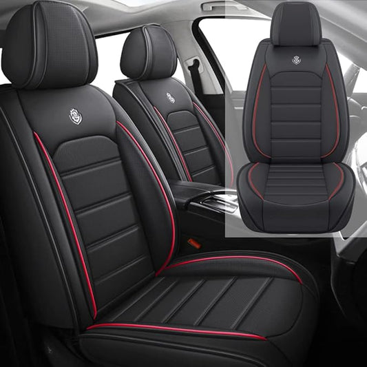 Leather Seat Cover for Ford Edge 2010-2026,Waterproof Soft Seat Covers,Interior Accessories Seat Covers Cushion Vehicle Protector Airbag Compatible(Black&Red,2PCS Front)