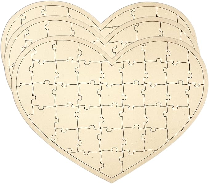 3 Pack Blank Wooden Heart Shaped Jigsaw Puzzle Unfinished Wooden Puzzle Board by Cregugua