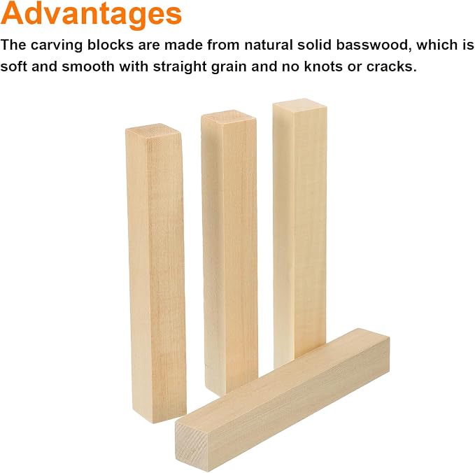 MECCANIXITY 4Pcs Basswood Carving Block, 0.8"x0.8"x6" Square Wooden Dowels - Image 3