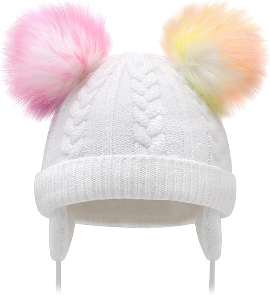 Duoyeree Toddler Winter Hat with Earflap Scarf Hood Thick Warm Kids Skull Cap for Baby Girls Boys