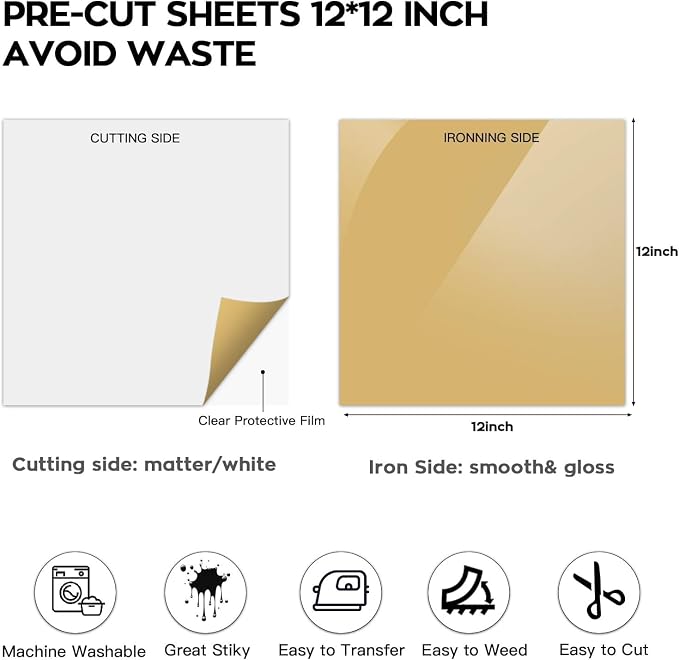 Dysania Gold Heat Transfer Vinyl, 10 Pack 12 x 12in Gold HTV Vinyl | Iron on - Image 2